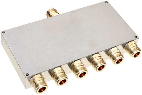 Six Way RF Power Divider Combiner Splitter w/ N Female (50 Ohm)