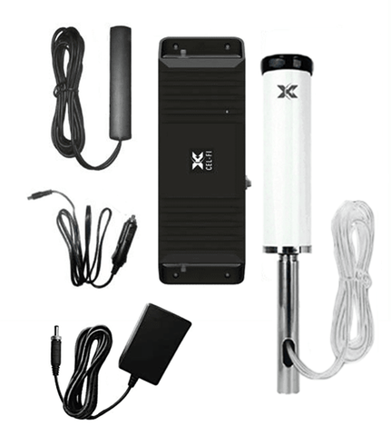 Cel-Fi GO+ Amplifier with AC & DC Power Supplies and Exterior Marine Antenna and Interior Patch Antenna with 13 feet cable.