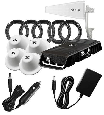 Cel-Fi GO+ Amplifier with AC & DC Power Supplies (GO PLUS) and Interior Home or Building Inside Four Dome Antennas.